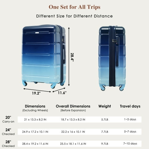 3-piece Luggage 20 Inches With USB Port