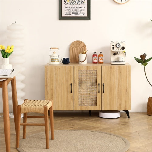 Natural Rattan Mesh Three-door Cabinet - Large Storage Space, Kitchen