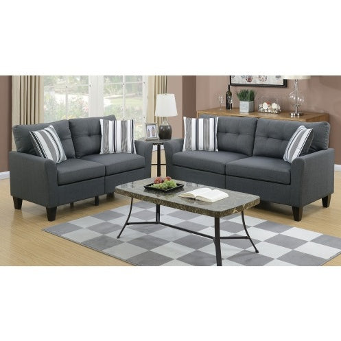 Living Room Furniture 2pc Sofa Set Sofa And Loveseat Charcoal Glossy