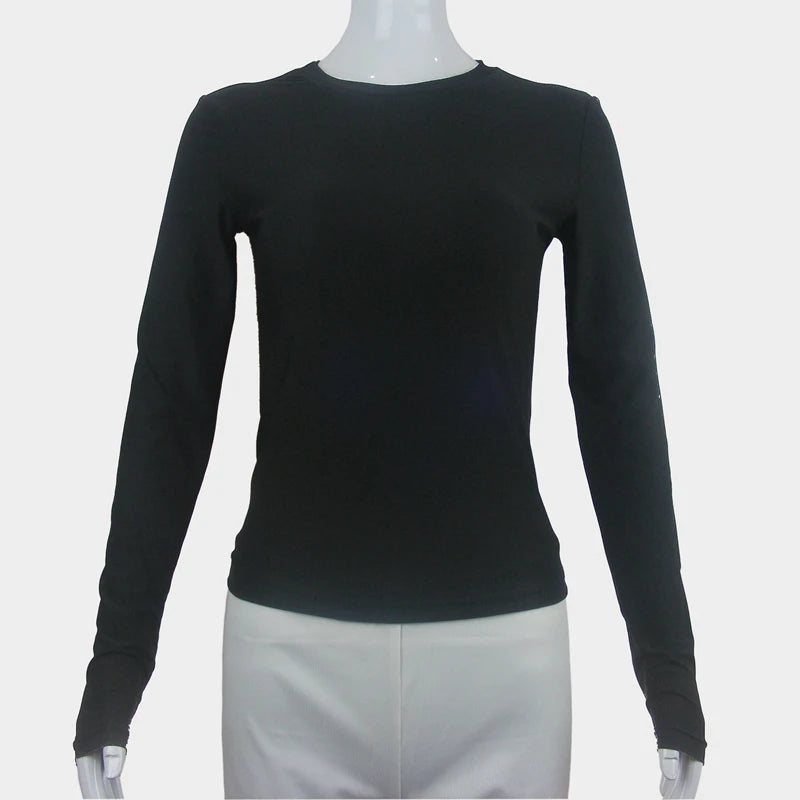 Woman Clothing Long Sleeve T-shirt Slim Fit Tops Female O-Neck Knitted