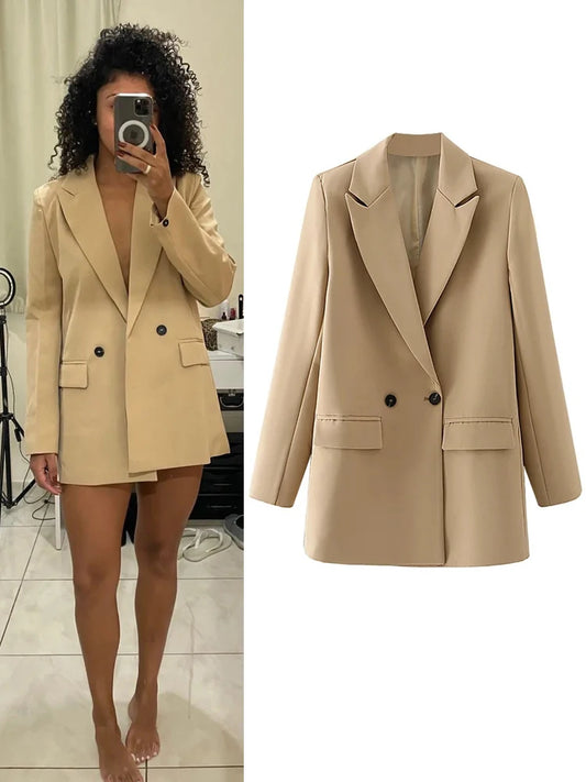 TRAF Blazer Woman Black Beige Khaki Blue Green Gray Women coat Fashion