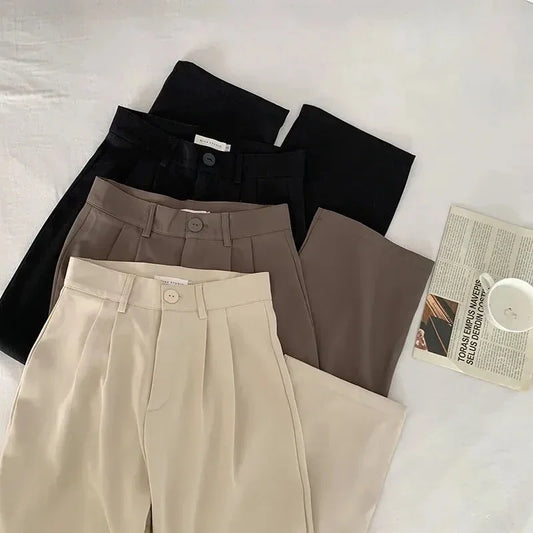 High Waist Women Suit Pants Fall Straight Office Ladies Korean Fashion