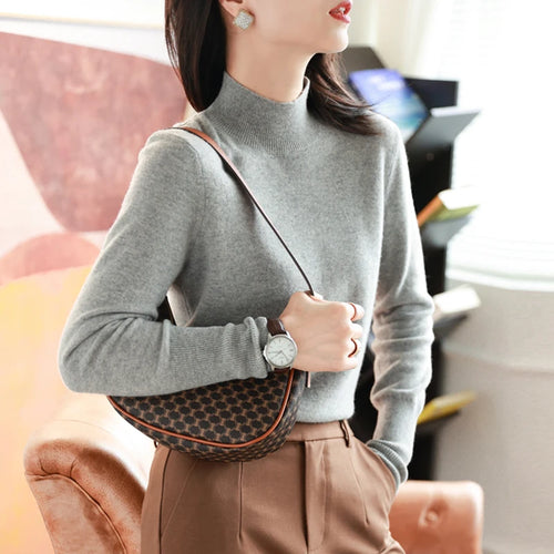 Autumn Winter chic Bottom Sweaters Women Fashion Turtleneck Pullover